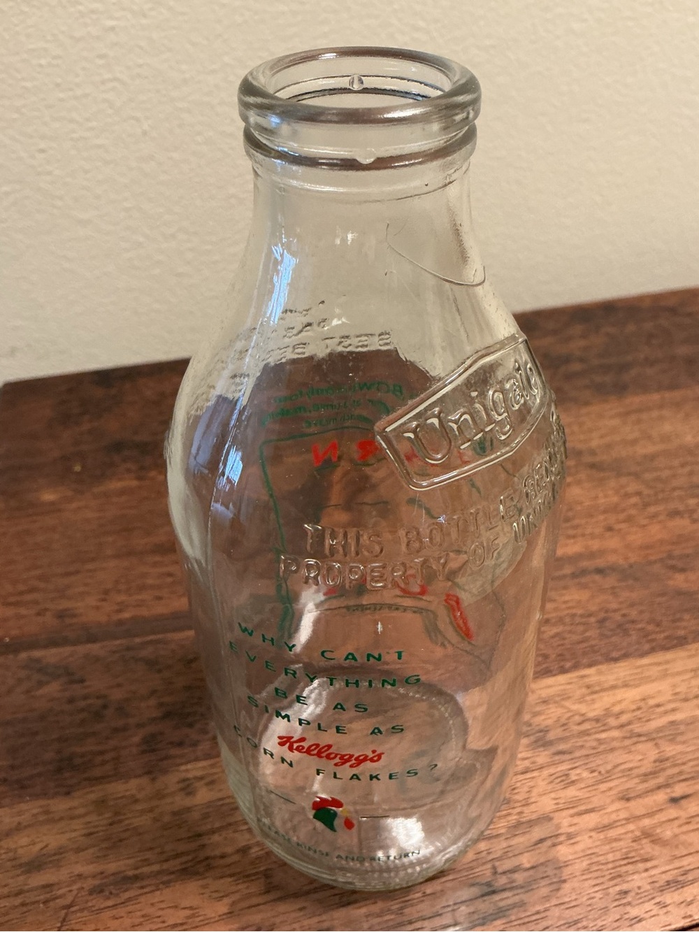 Unigate Kellogg’s Corn Flakes Word Puzzle Glass Milk Bottle
